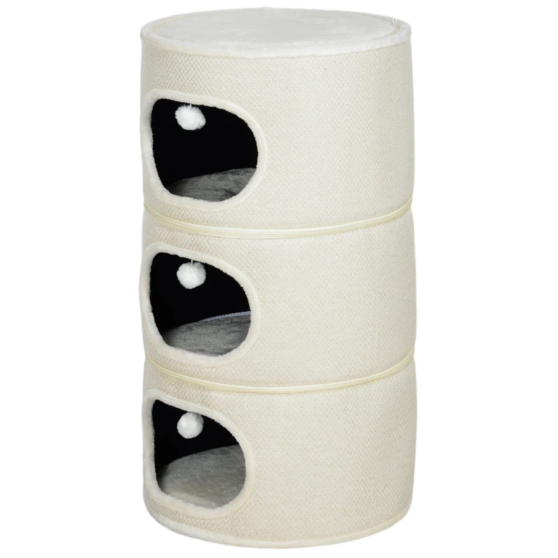 PawHut 4 Level Cat Barrel, Separation Design Cat Tower with Four Cushions, Sisal Scratching Mat, Three Toy Balls, Cat Cave & Cat Hideaway for Large Adult Cats, Coffee Brown