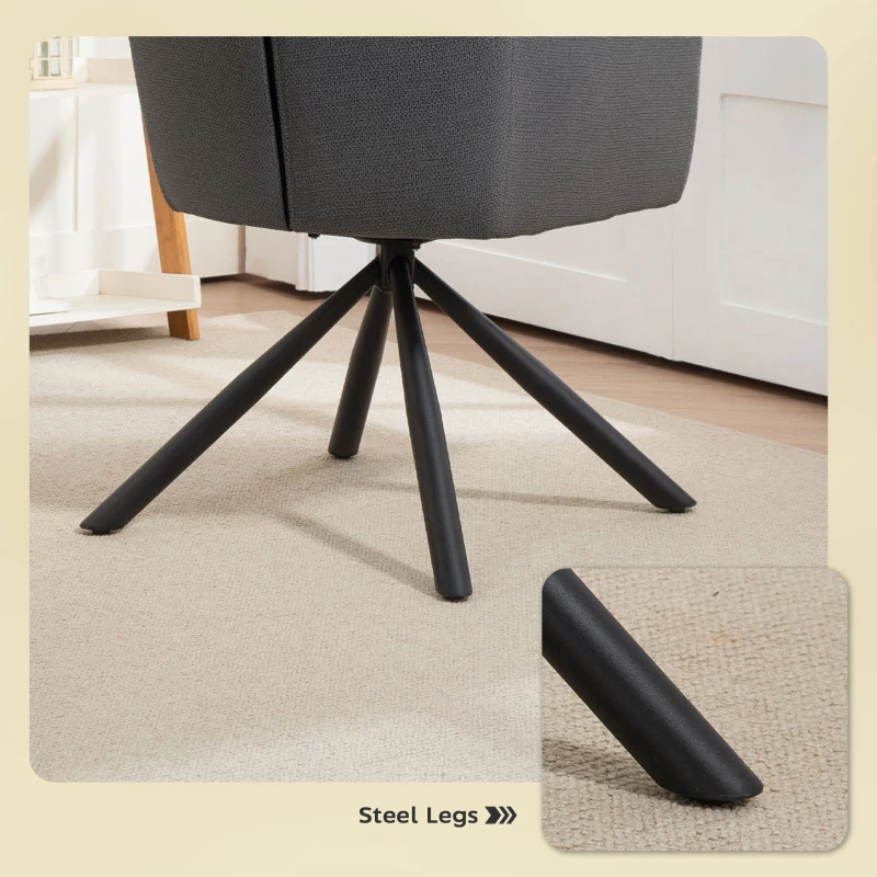 HOMCOM 360° Swivel Dining Chair, Modern Armchair, Accent Chair with Armrests and Steel Legs for Dining Room, Kitchen, Living Room, Bedroom, Grey