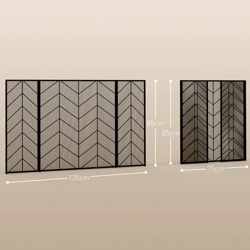 Osłona kominkowa, składana z 3 panelami, 135 x 85 cm, Czarna