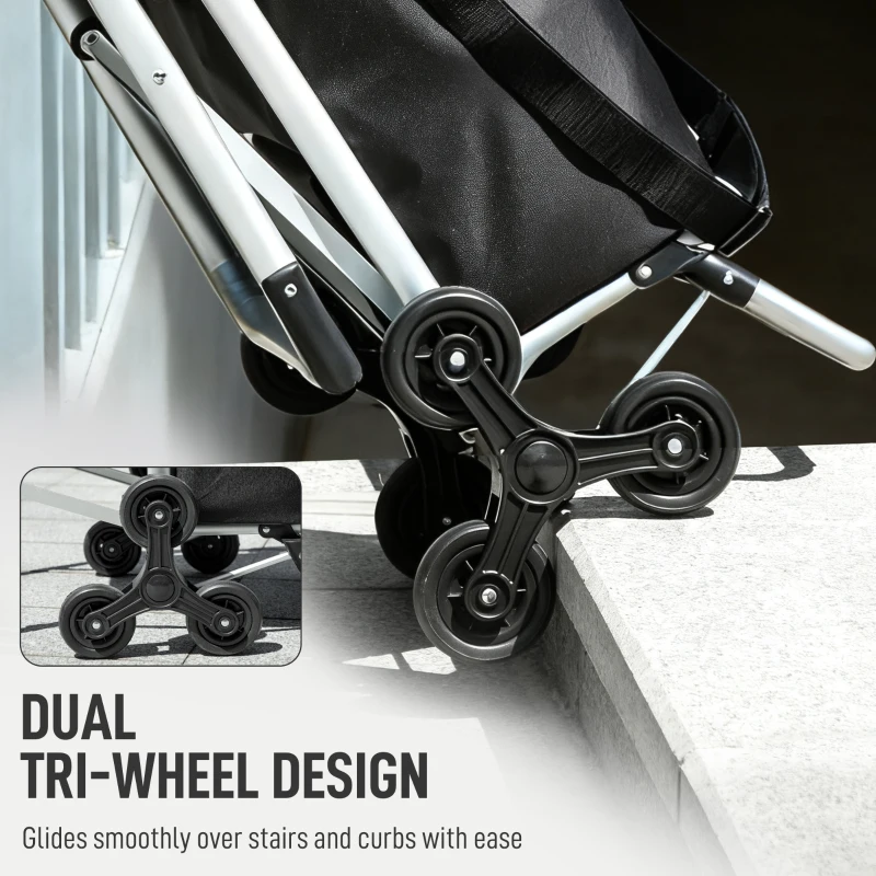 HOMCOM Shopping Trolley with Foldable Seat, 3-in-1 Shopping Cart with 40L Removable Bag and Adjustable Handle, Utility Trolley with Cooler Compartment and Aluminium Frame for Groceries, Black