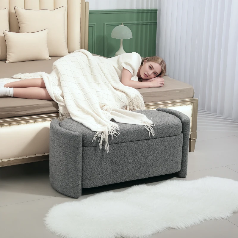 Ławka z pojemnikiem, tapicerowana, szara, stylowa, z pokrywą