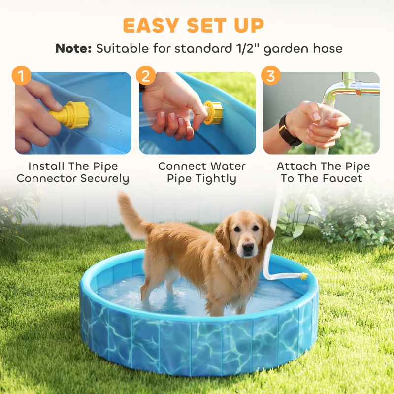 PawHut Składany Basen dla Psów z Fontanną i Poduszką Wodną Ø120 x 30 cm Antypoślizgowy Basen dla Zwierząt