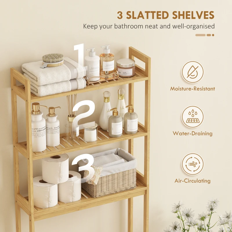 Regal łazienkowe 3-półkowe, bambus, z zabezpieczeniem