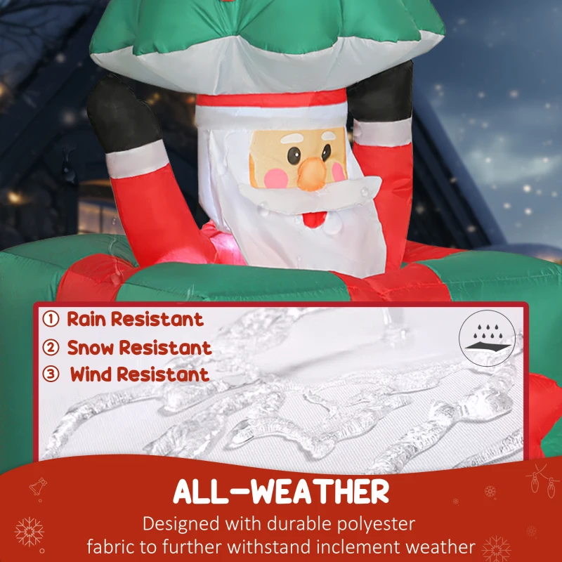 Outsunny 160-213 cm Nadmuchiwana Dekoracja Świąteczna Ruchomy Święty Mikołaj z Pudełka Prezentowego z Choinką Świąteczna Dekoracja z Wbudowanymi Światłami LED dla Trawników, Dziedzińców i Ogrodów