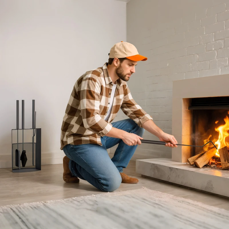 Zestaw narzędzi kominkowych Outsunny 5-częściowy, akcesoria kominkowe z miotłą, łopatką, pogrzebaczem, szczypcami i stojakiem, zestaw kominkowy, metal, czarny