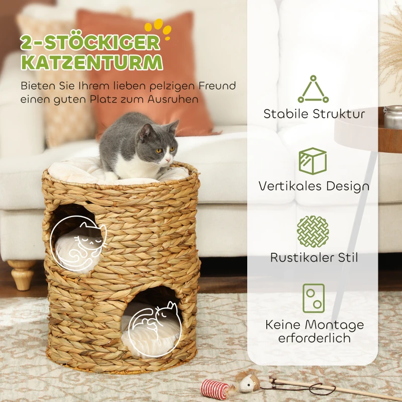 Kocia Tuba 50 cm, 2 kryjówki, drapak z poduszką