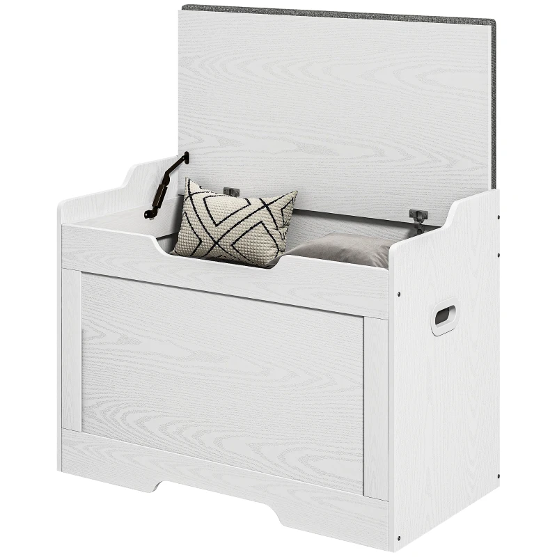 HOMCOM 103L Storage Chest, Modern Storage Trunk with Safety Hinge, Seat Pillow, Multi-Functional Shoe Bench for Living Room, Entryway, Bedroom, White