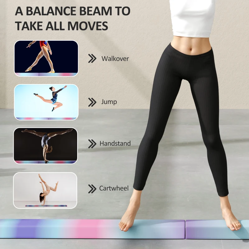 SPORTNOW 236 cm Składana Belka Gimnastyczna, Przenośna, Antypoślizgowa, do 80 kg, dla Dzieci od 3 Lat, Wielokolorowa, Wewnątrz i Na Zewnątrz