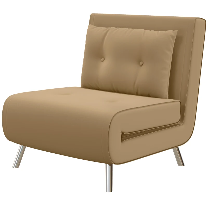 HOMCOM Fotel rozkładany do spania, Fotel z funkcją łóżka, Pojedyncza sofa z poduszką, Gościnne łóżko, Sofa tapicerowana z wyglądem aksamitu, Do salonu, Sypialni, Brązowy, 77 x 88 x 83 cm