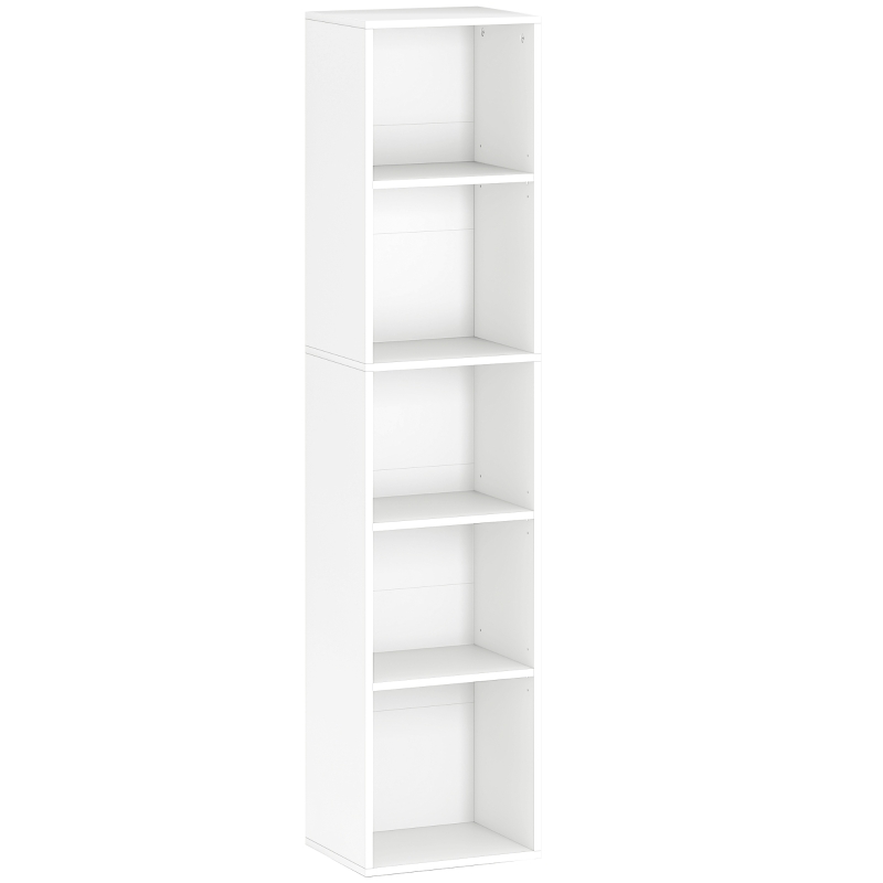 HOMCOM 5 Tier Bookshelf, Freestanding Bookcase with Adjustable Shelves, Display Storage Unit for Living Room, Bedroom, Study, 30W x 24D x 133.5H cm, White