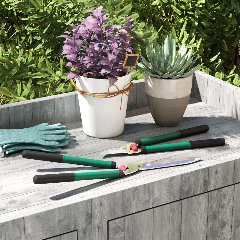 Zestaw nożyc ogrodowych Outsunny 2-częściowy, długość ostrza 40 cm, sekator z antyadhezyjnymi ostrzami metalowymi, 51 cm nożyce ogrodowe do cięcia żywopłotów i gałęzi