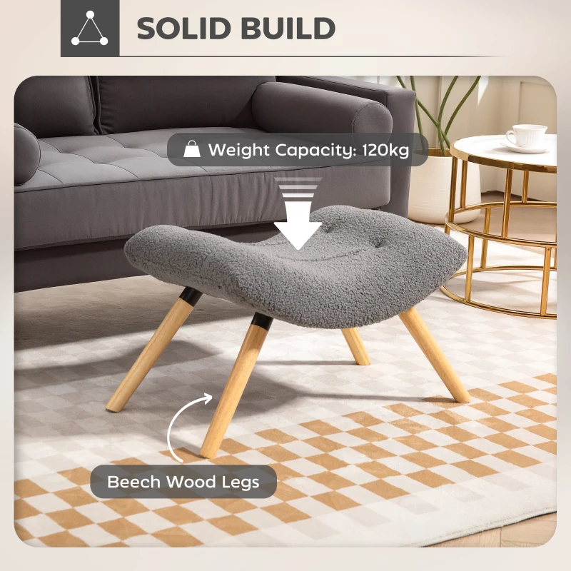 HOMCOM Taboret do siedzenia, podnóżek z tkaniny polaru berberyjskiego, obciążenie do 120 kg, do salonu, sypialni, 67 x 45 x 38 cm, Ciemnoszary