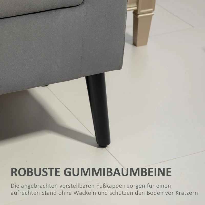 HOMCOM Ławeczka z miejscem na przechowywanie, składana pokrywa, miękka siedziska, aksamitny wygląd, 111,5x41x65 cm, Szara