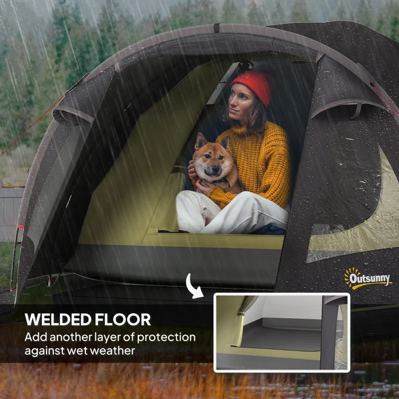 Outsunny Camping Tent for 2 Person, 3000mm Waterproof UPF50+ Family Tent with 2 Rooms, Sewn-in Groundsheet and Hook, Portable and Lightweight with Carry Bag for Fishing Hiking Festival, Black