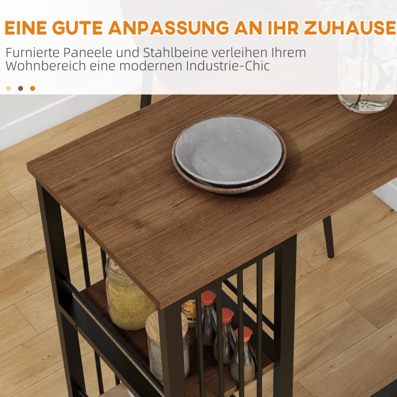 HOMCOM Bartisch - wysoki stół barowy z 3 półkami w kolorze brązowym, z płytą MDF i stalową ramą, do jadalni i kuchni, 120 x 40 x 105 cm