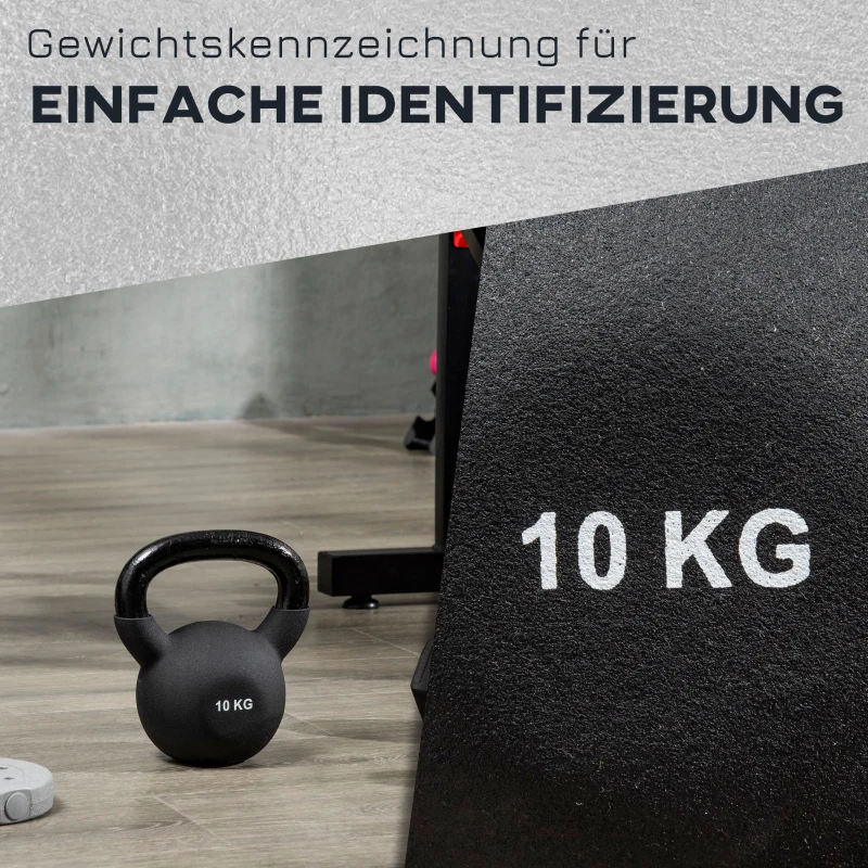 HOMCOM Kettlebell 10 KG, Kula Hantelowa z Żeliwa z Ochronną Powłoką Neoprenową, Kettlebell do Treningu Siłowego, Podnoszenia Ciężarów, Kondycji i Core - Czarny