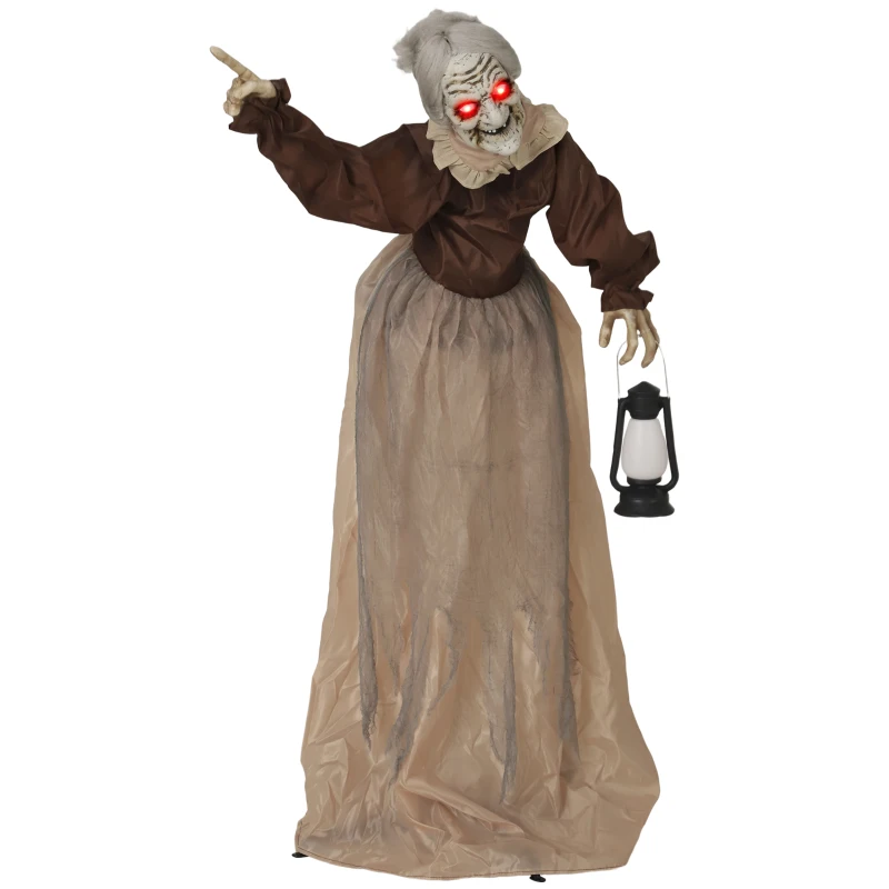 Outsunny Dekoracja na Halloween 150 cm Czarownica z LED, Dźwiękiem, Dekoracja Drzwi z Regulowanymi Ramionami, Głową, Figura Ogrodowa w Naturalnej Wielkości na Imprezę