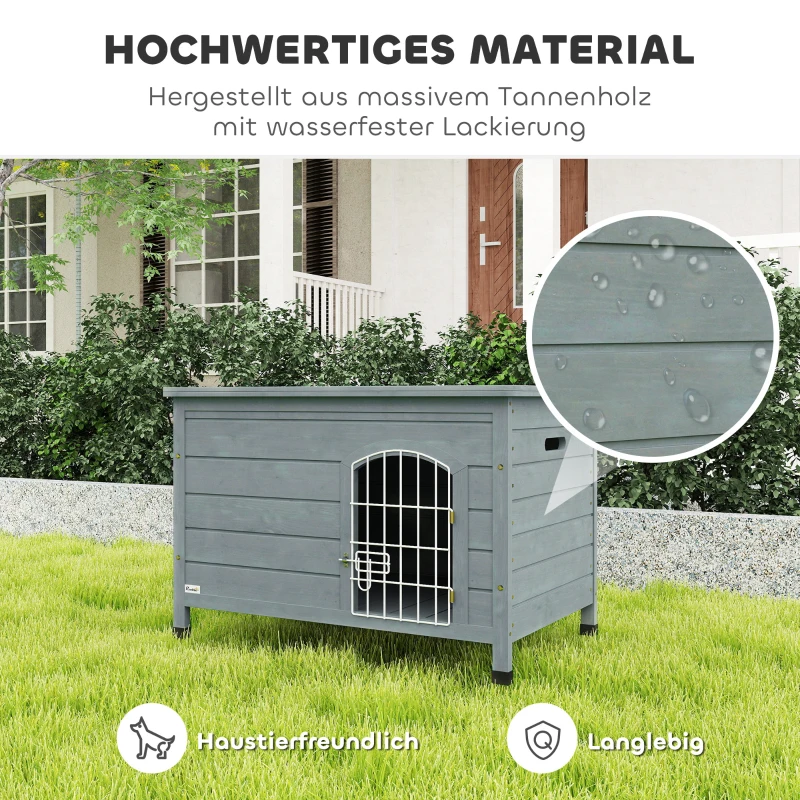 Domek dla psa PawHut z drzwiami, szary, z drewna sosnowego