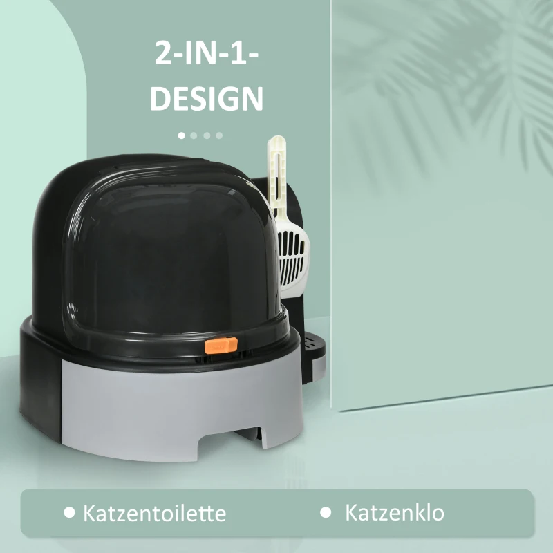 Kuweta dla kota z pokrywą i łopatką, szara