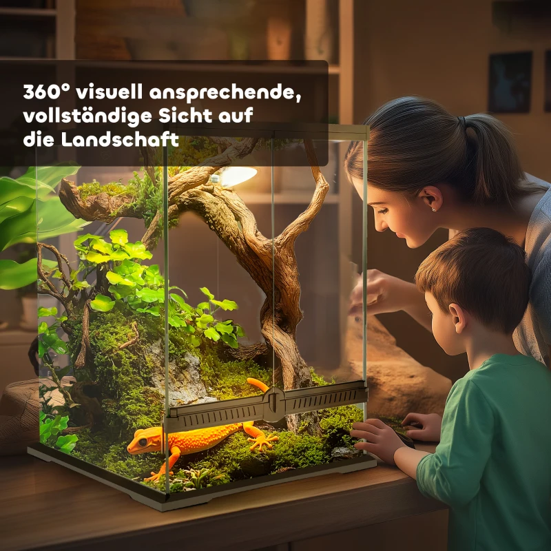 PawHut Terrarium dla gadów z funkcją zabezpieczenia przed ucieczką, Wentylacja, 120L Terrarium szklane z zarządzaniem kablami, dla amfibii pająka, Metal, Czarny, 45 x 45 x 60 cm