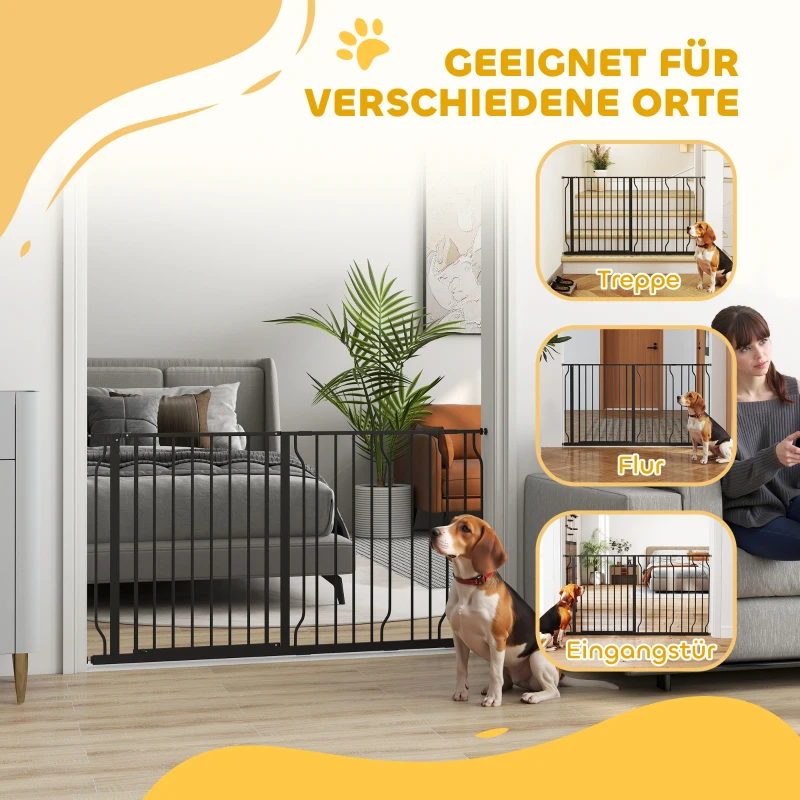 PawHut Bramka Ochronna dla Psów, Bramka Zabezpieczająca na Schody, 75-145 cm Bramka dla Psów, Bramka dla Dziecka, Bramka Brama, Zabezpieczenie, Dwukierunkowe Otwieranie, Stal, Czarny