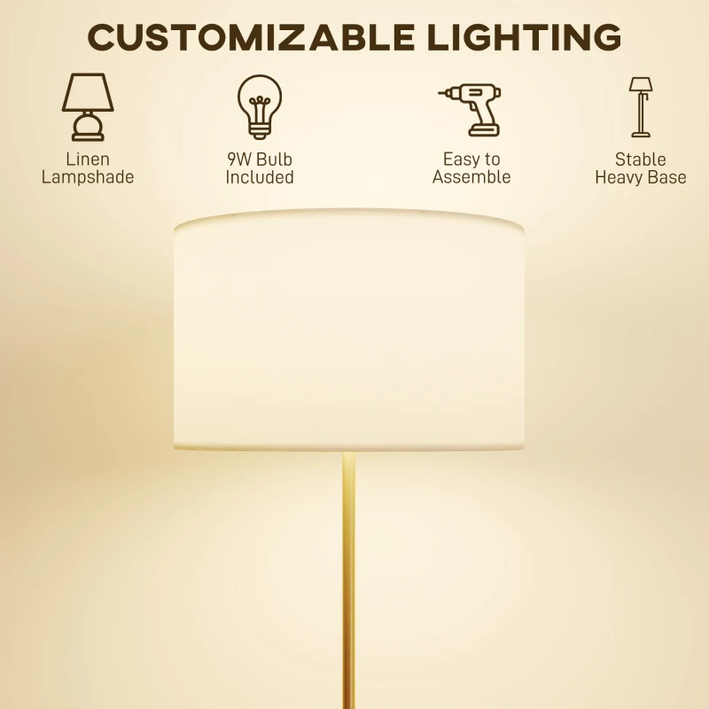 HOMCOM Lampa podłogowa do salonu, regulowana, z abażurem z lnu, tryby sceniczne, E27, regulowana wysokość, z timerem, 3 temperatury barwowe, przełącznik nożny, pilot, lampa stojąca do sypialni, biura