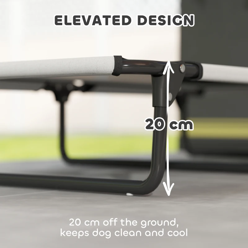 PawHut Składane Podniesione Legowisko dla Psów, Zewnętrzna Leżanka z Siatką, Oddychająca, dla Dużych Psów, Jasnoszary Oxford 107 x 61 x 20 cm