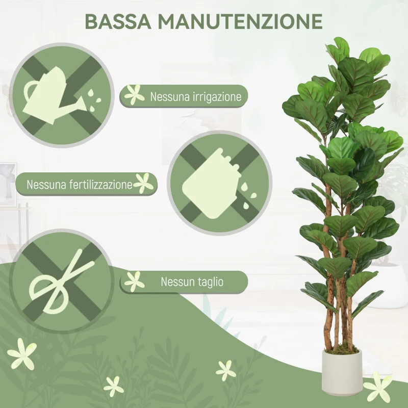 HOMCOM Pianta di Fico Artificiale Verde in PEVA e Legno con Vaso Contenitore in PP e Cemento, 50x50x150 cm