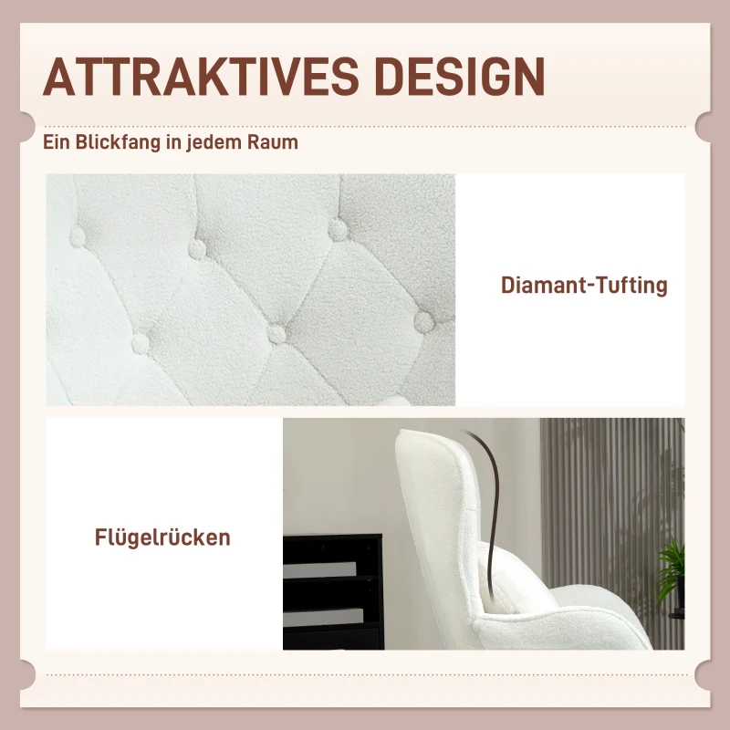 Fotel wypoczynkowy z poduszkami, biały, drewniane nogi