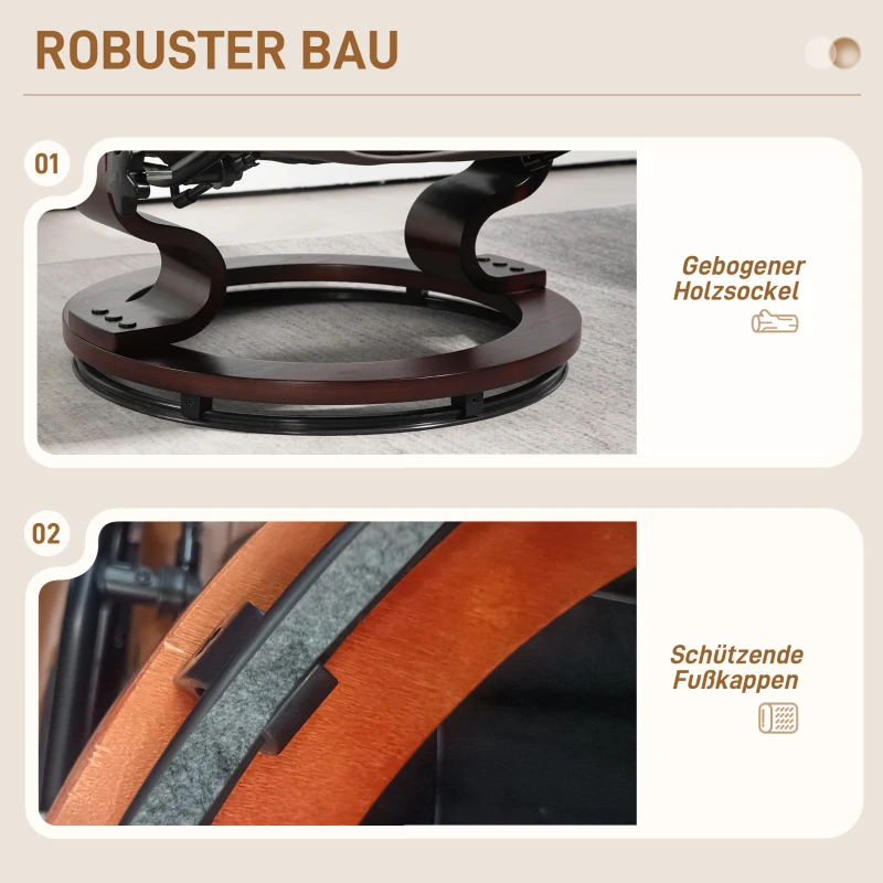 HOMCOM Fotel relaksacyjny z podnóżkiem, obrotowy i z funkcją pochylania, Pokrycie ze skóry ekologicznej, Do 150 kg, Drewniana rama, Brązowy