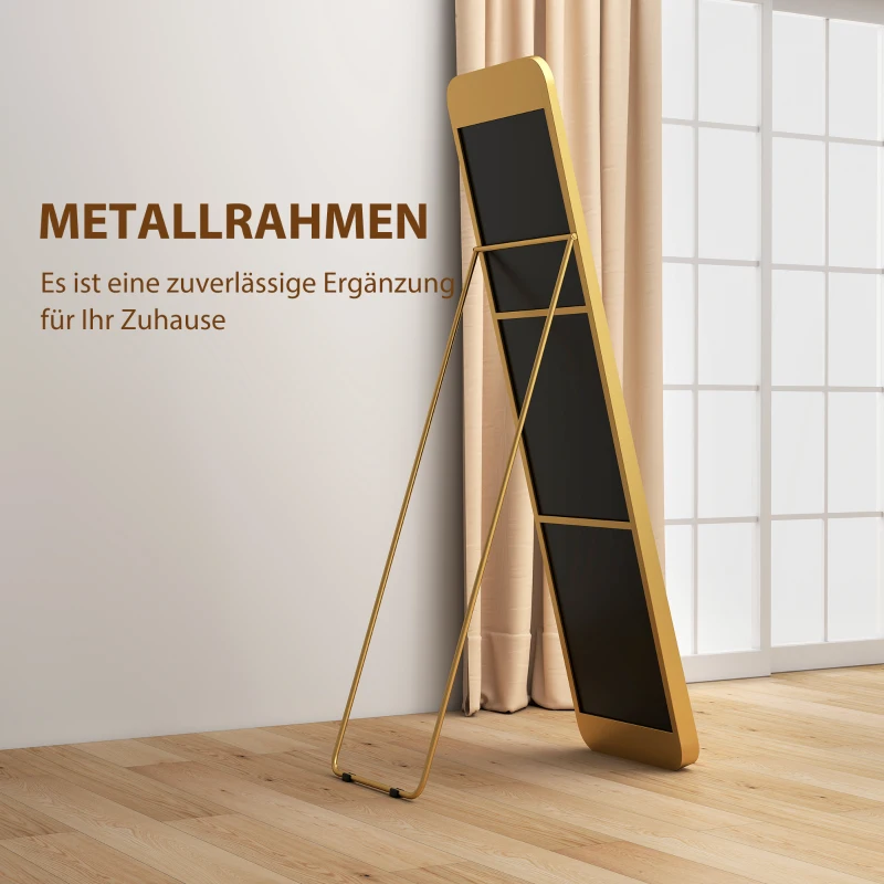 HOMCOM Lustro Całosylwetkowe 160 x 40 cm Stojące z Metalową Ramą i Szkłem Odpornym na Stłuczenia, Lustro Ścienne, Wolnostojące, Sypialnia, Salon, Korytarz, Złote