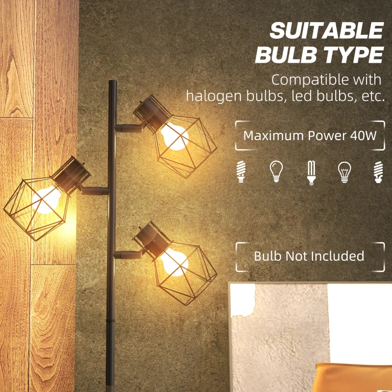 Lampa podłogowa z 3 gniazdami E27, do salonu, nowoczesna