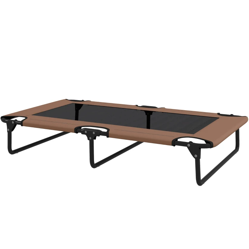 PawHut Podwyższone Składane Legowisko dla Psa, Outdoorowe z Siatką, Oddychające, dla Dużych Psów, Kawa Oxford 107 x 61 x 20 cm