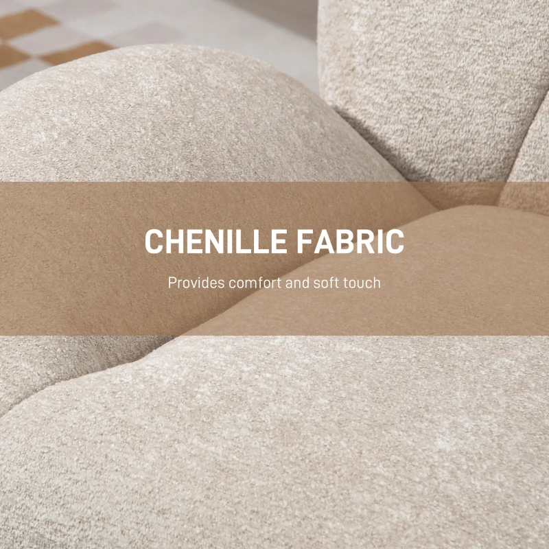 Fotel HOMCOM, Obrotowy o 360°, Lounge z Szerokim Siedziskiem, Zintegrowane Podłokietniki, Gruba Tapicerka, Fotel Relaksacyjny z Chenille, z Krzyżującymi się Nogami ze Stali, do Salonu, Kremowy