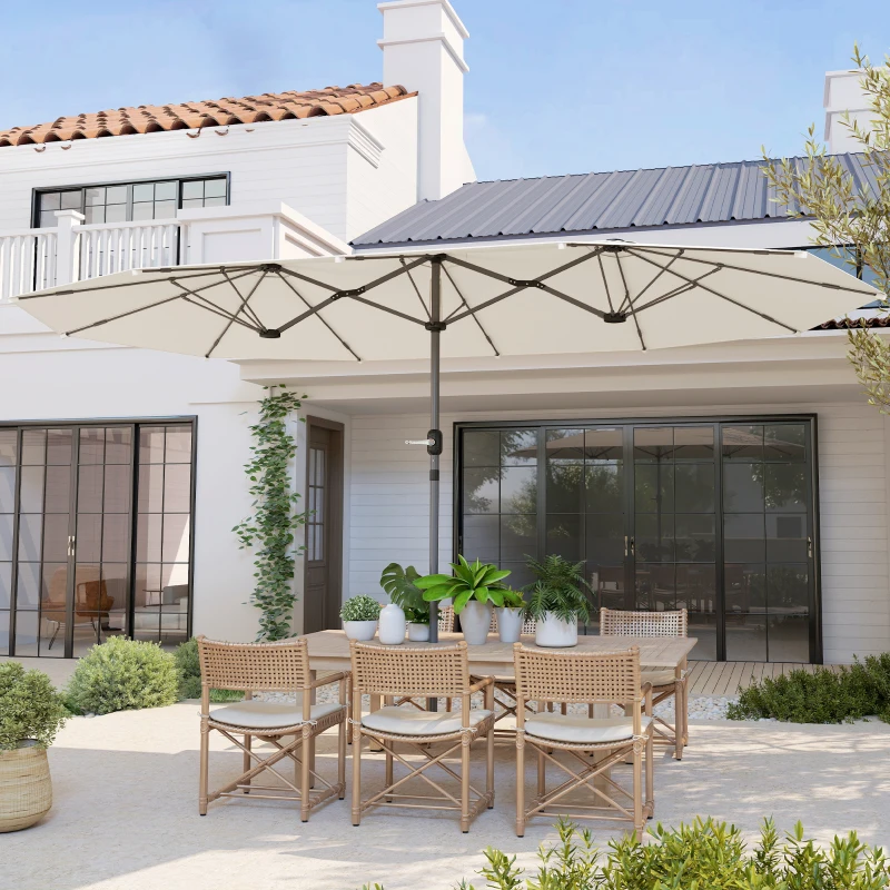 Podwójny parasol ogrodowy 436x260 cm, UV, stal, beżowy
