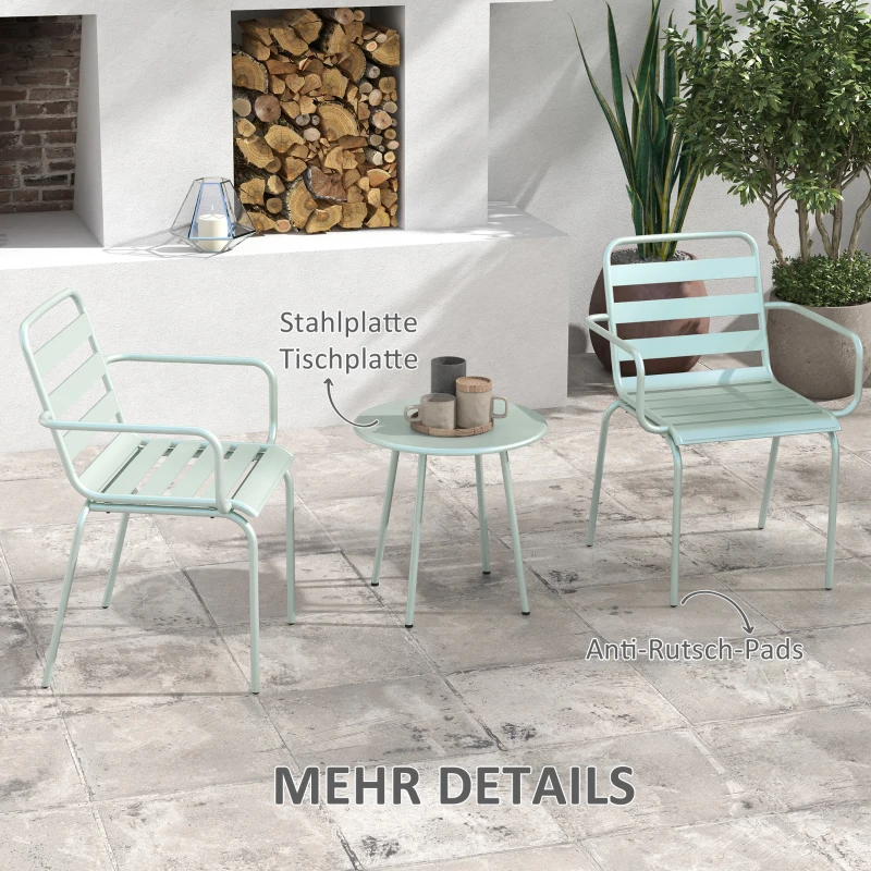 Outsunny 3-częściowy zestaw mebli ogrodowych Bistro z 1 stolikiem, 2 składanymi krzesłami, zestaw na balkon, grupa wypoczynkowa na balkon, taras, stal, zielony