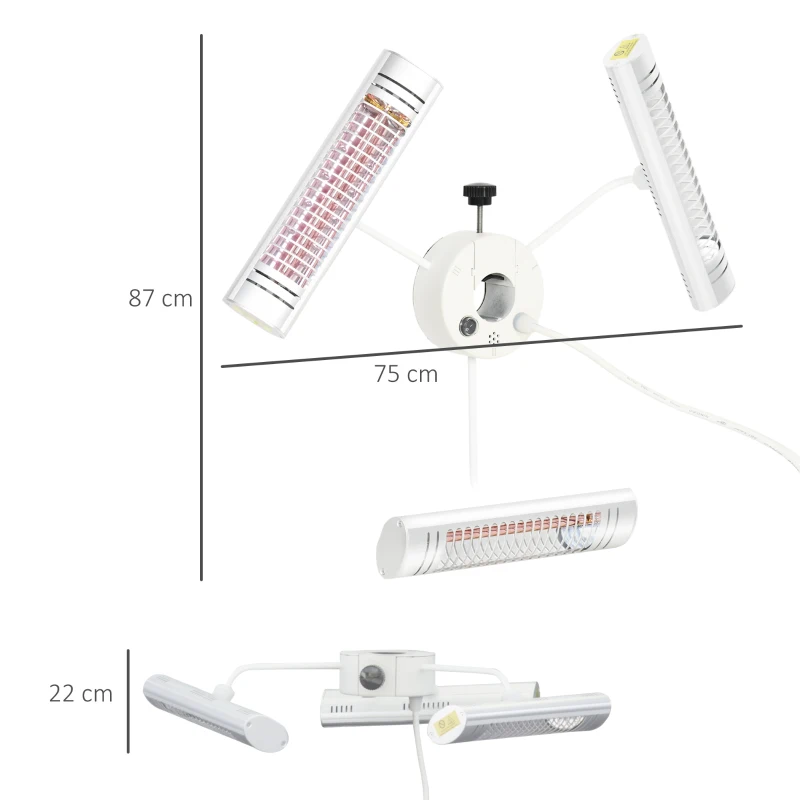 Outsunny Promiennik ciepła podczerwieni z trzema głowicami grzewczymi o mocy 1000 W Każda Grzejnik elektryczny z pilotem do ogrzewania pod parasolem, w namiocie Alu 87 x 75 x 22 cm