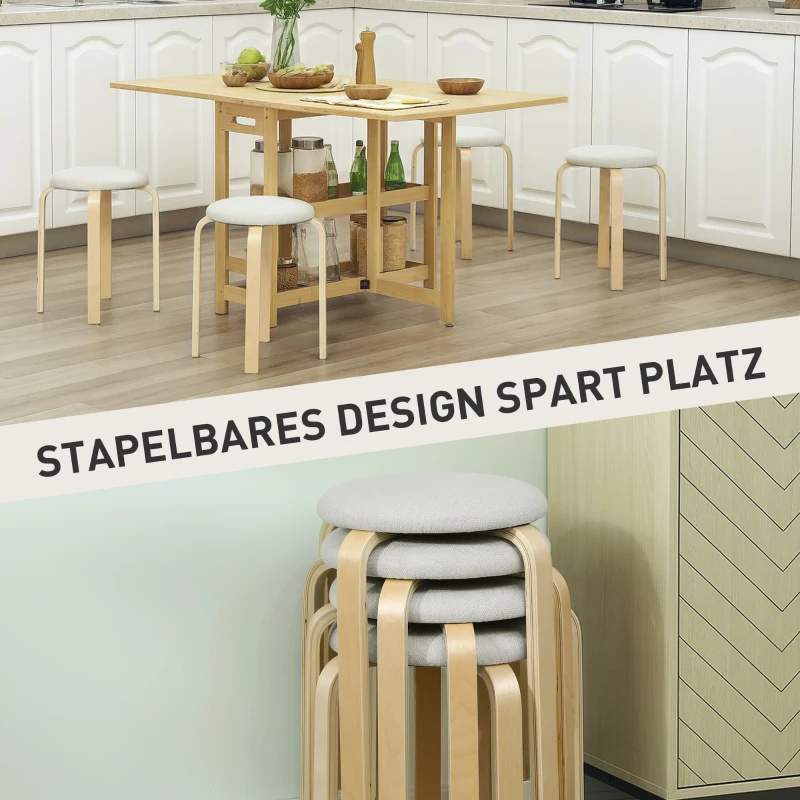 HOMCOM Zestaw 4 hokerów do jadalni, stosowalnych, okrągłych, kremowy biały