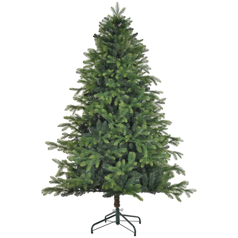 HOMCOM 6ft Artificial Christmas Tree with 1700 Tips, Metal Base, Realistic Hinged Xmas Tree for Home Office, Green