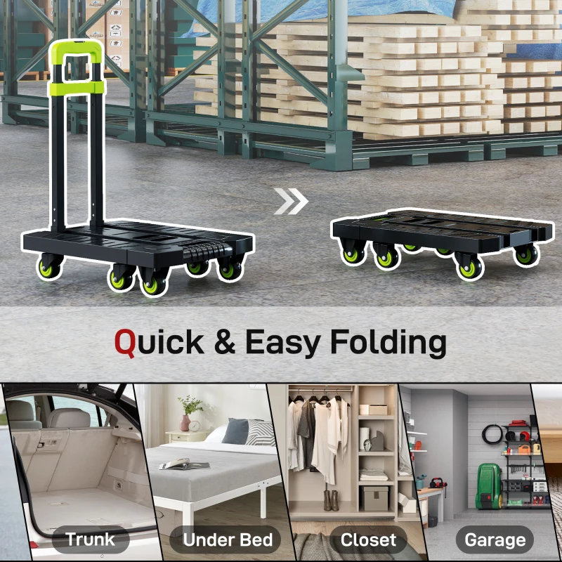 Składany wózek HOMCOM, metalowy, z regulowanym uchwytem, max. 200 kg, 102 cm, zielony