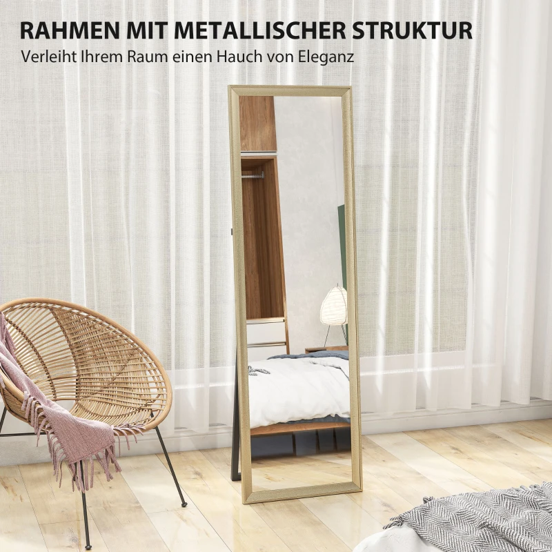HOMCOM Lustro pełnej długości 160 x 50 cm Prostokątne, stojące z metalicznym wykończeniem, Lustro ścienne do oparcia, stojące, duże lustro dla przedpokoju, salonu, sypialni, Złote