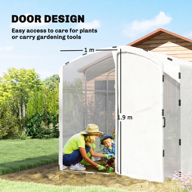 Outsunny Polytunnel Greenhouse Walk-in Grow House with UV-resistant PE Cover, Door and Galvanised Steel Frame, 2 x 2 x 2m, White