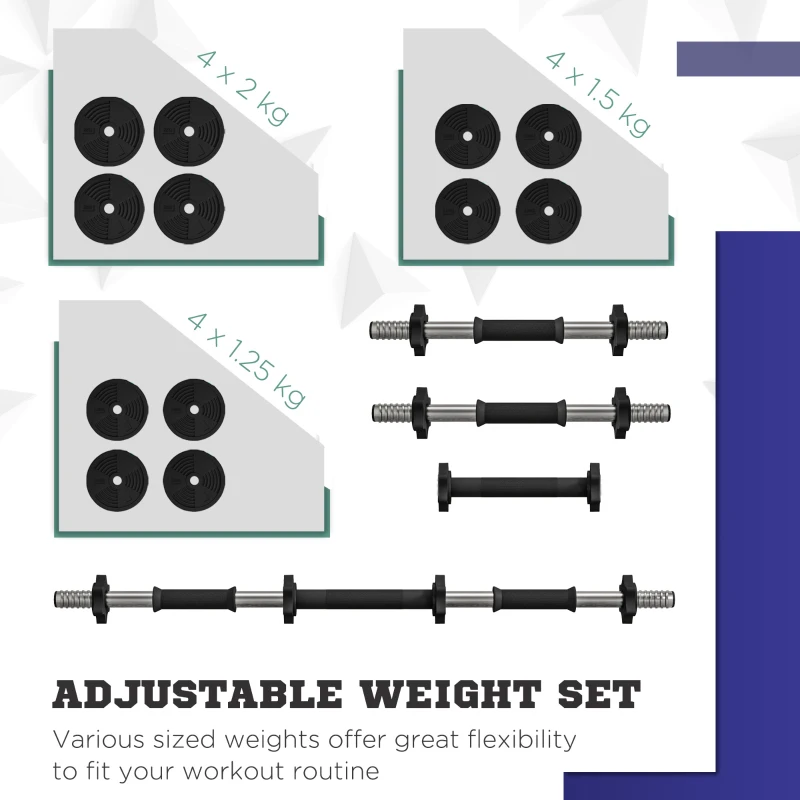 SPORTNOW Zestaw hantli 2-w-1, 20 kg, regulowany zestaw hantli z 12 ciężarkami, chroniący podłogę, do treningu siłowego, fitness, podnoszenia ciężarów, Czarny