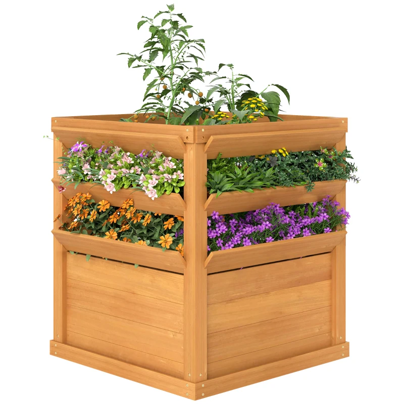 Outsunny Raised Garden Bed, Wooden Elevated Garden Planter with Trellis, Open Bottom, for Climbing Plants, Flowers, Fruits and Vegetables, Caramel Brown