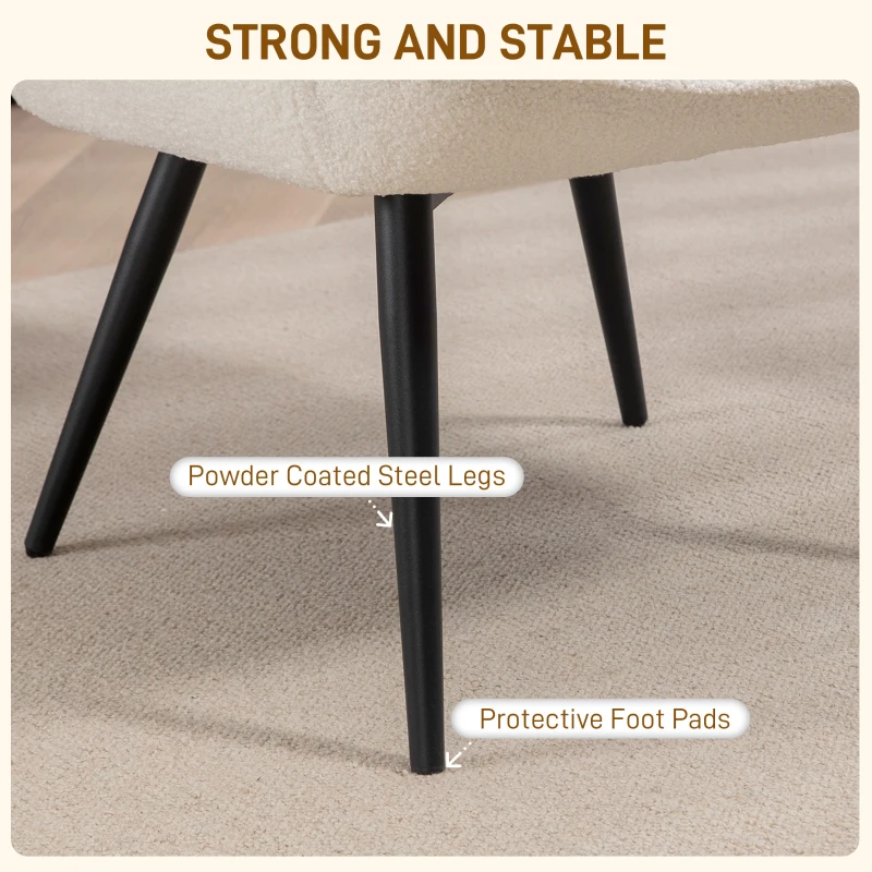 HOMCOM Fotel z uszami, wyściełany, z podłokietnikami, nogi metalowe, nowoczesny styl, fotel do salonu, sypialni, kolor kremowy