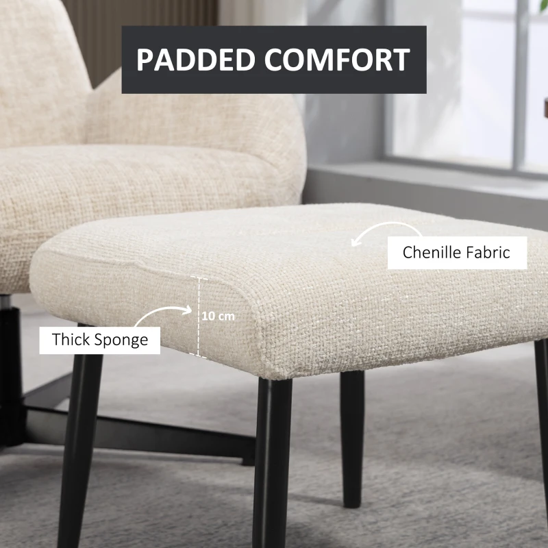 HOMCOM Taboret z miękką poduszką na stalowych nogach, taboret podnóżek z tkaniny chenille do sypialni, salonu, kolor kremowy