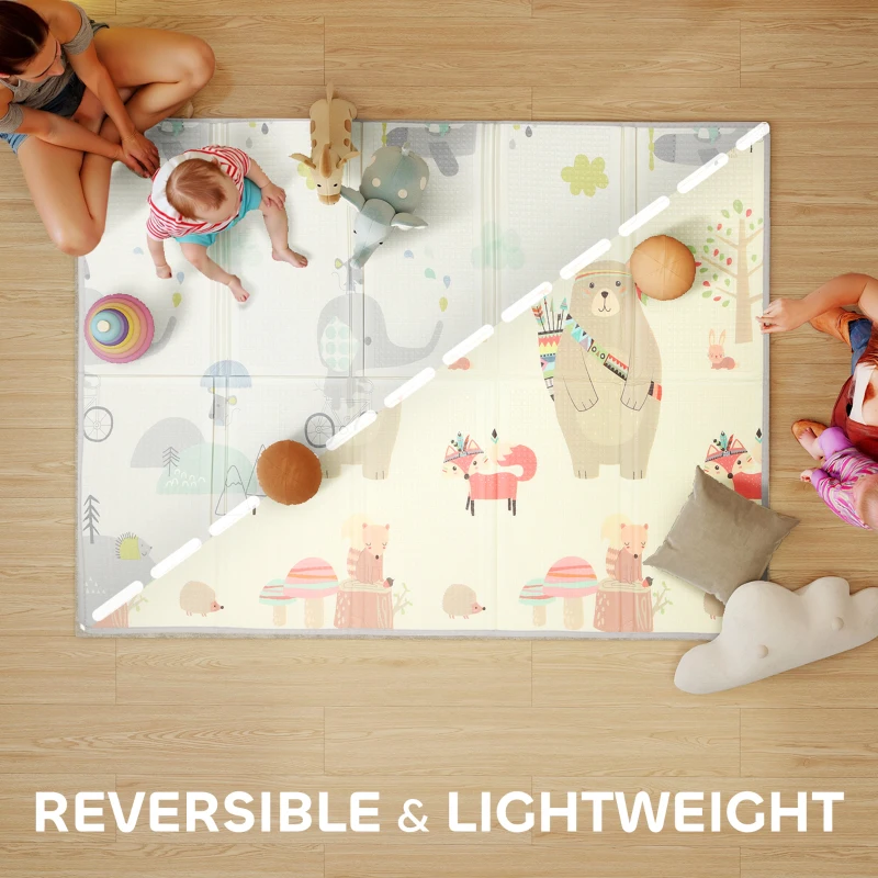 AIYAPLAY Składana mata do zabawy dla niemowląt, dwustronna wodoodporna mata, miękka mata piankowa do raczkowania dla dzieci do sypialni, pokoju dziecięcego i pokoju zabaw, 200 x 150 x 1,5 cm, motyw zwierzęcy