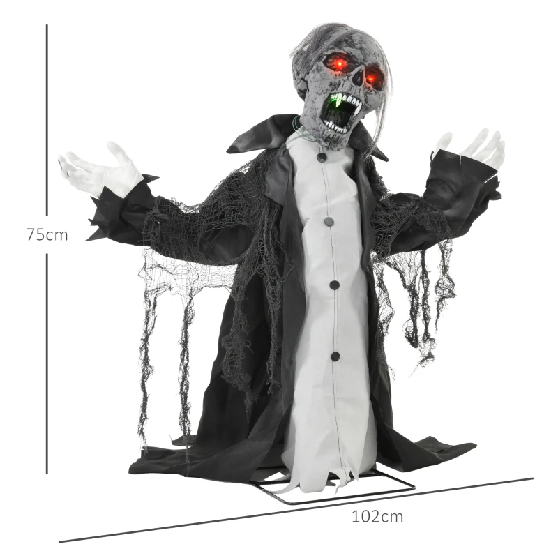HOMCOM 75cm 30" Hollow Half-body Skeleton Outdoor Halloween Decoration, Halloween Animatronic with Sound Activated, Light Up Eyes, Sound Effects, Animated Prop for Haunted House