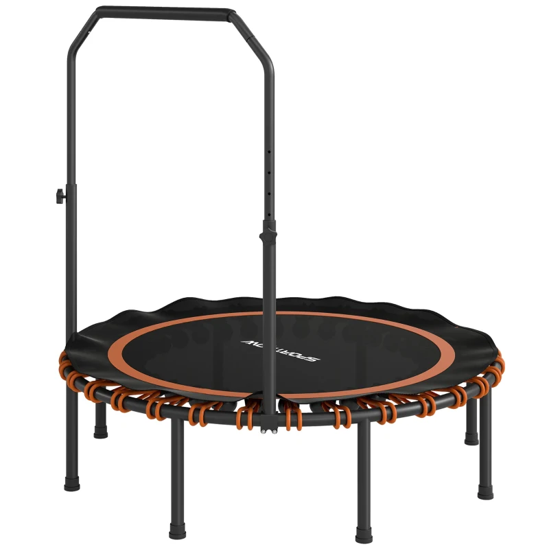 SPORTNOW Składana Mini Trampolina Fitness Ø122 cm z 5 Regulowanymi Poziomami Uchwytów, Cicha Gumowa Linka, Trampolina dla Dorosłych do Wewnątrz i Na Zewnątrz