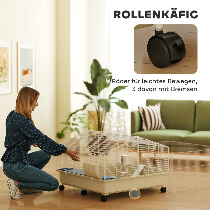 Klatka dla małych zwierząt z wybiegem, z butelką, Biała